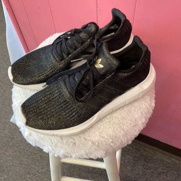 Adidas running shoes black with golf glitter